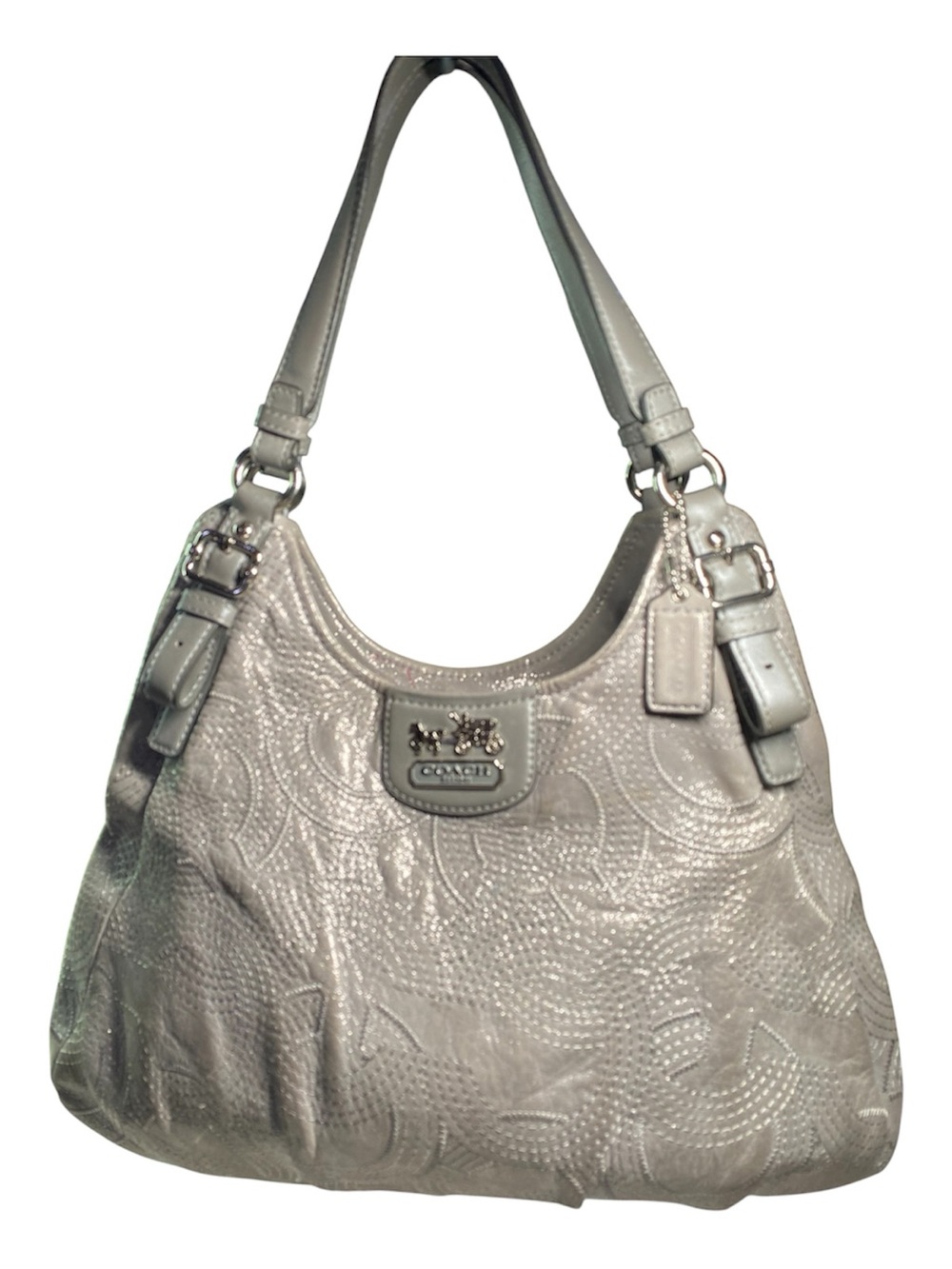 Coach Madison Maggie Shoulder Bag Silver Grey Leather McBling Glam Shiny 2011